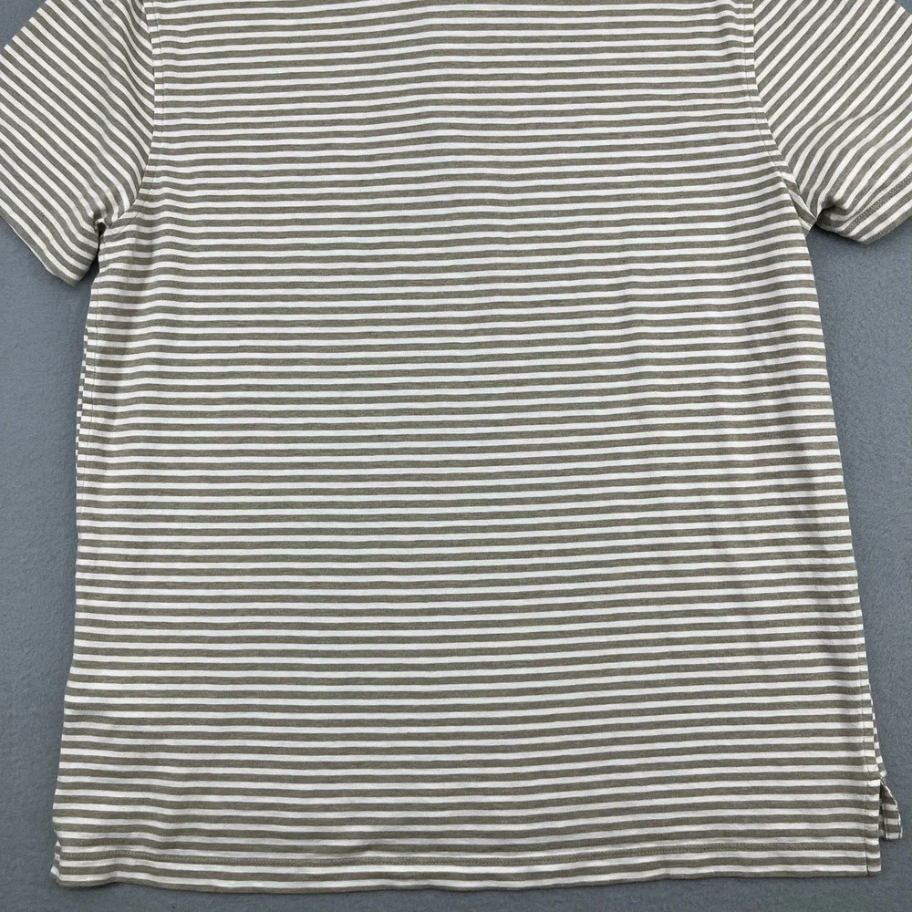 J.Crew Mens XL Slub Cotton Striped Polo Shirt Tan White‎ Short Sleeve Pocket